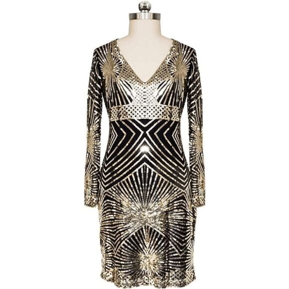 ✨ Art Deco Flapper Great Gatsby Roaring 1920s Retro Gold Sequin Dress SIZE M NWT - Picture 4 of 11